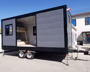 Casa móvel sobre rodas para parque de campismo em reboque – ideal para campismo e viagens